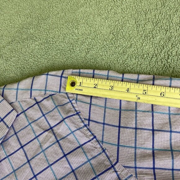 Duchamp London Shirt Mens 17 XL 43 Button Up Flip Cuff Purple Plaid Tailored Fit - Picture 13 of 16